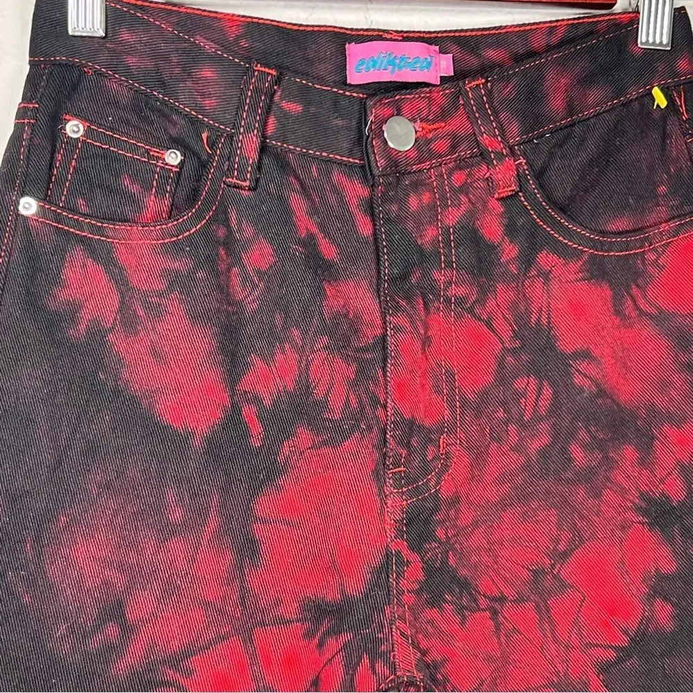 Edikted red and black tie dye jeans 🔥 high waisted 🔥 excellent condition 🔥 XS